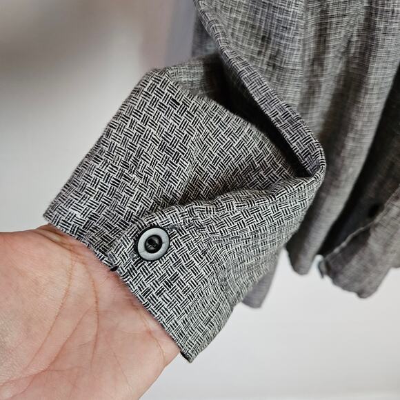 Flax Linen Button Front Top Shirt L Black White Crosshatch Check Long‎ Sleeve - Picture 4 of 7